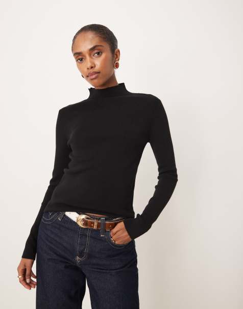 Mango high neck knit long sleeve top in black - view 1