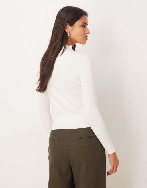 Mango high neck knit long sleeve top in cream, 4 of 4
