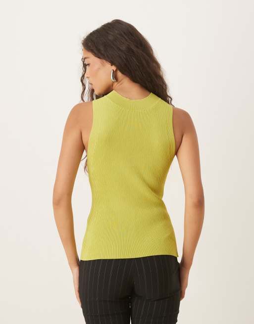 Mango high neck knit sleeveless top in yellow, 3 of 4