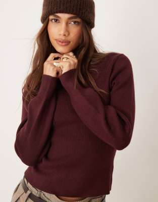 Mango High Neck Knit Sweater In Burgundy-red