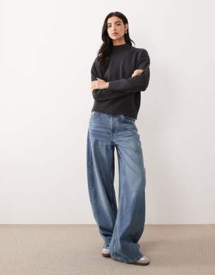 Mango High Neck Knit Sweater In Gray