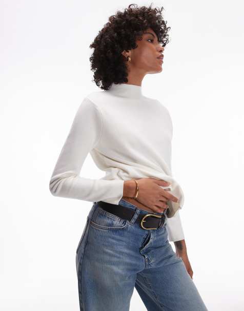 Mango high neck knit sweater in ecru - view 1
