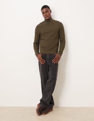 Mango High Neck Knit Sweater In Green