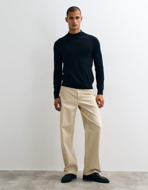 Mango high neck knit sweater in navy, 3 of 5