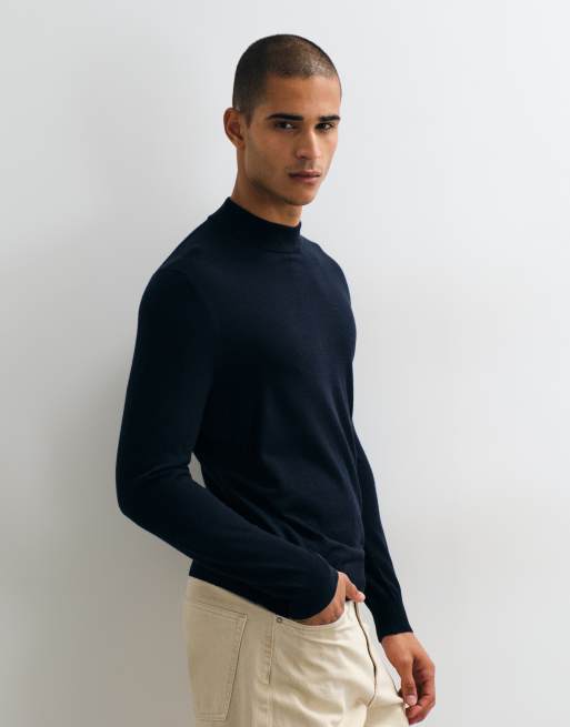 Mango high neck knit sweater in navy, 4 of 5