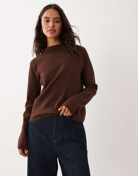 Mango high neck knit top in brown - view 1