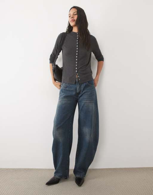 Mango high neck knitted cardigan in grey, 2 of 4