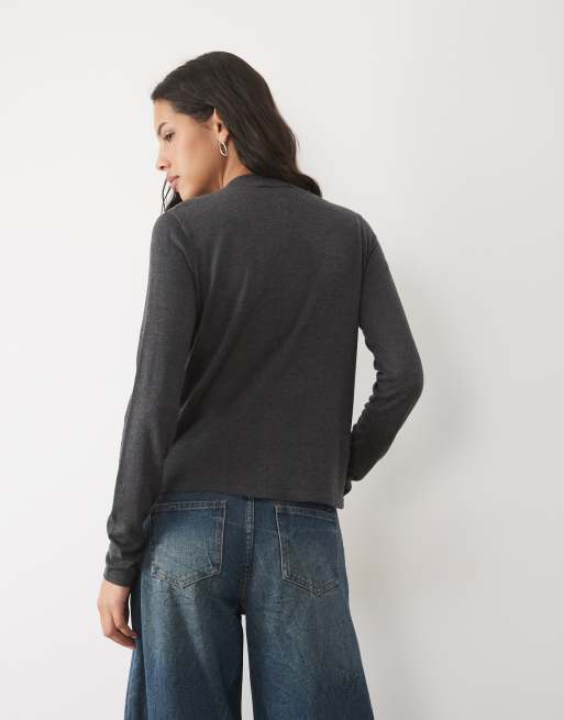 Mango high neck knitted cardigan in grey, 4 of 4