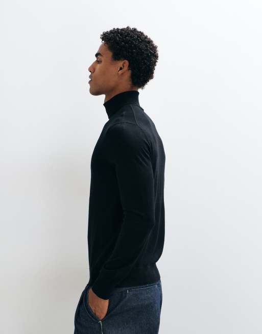 Mango high neck knitted jumper in black, 3 of 5