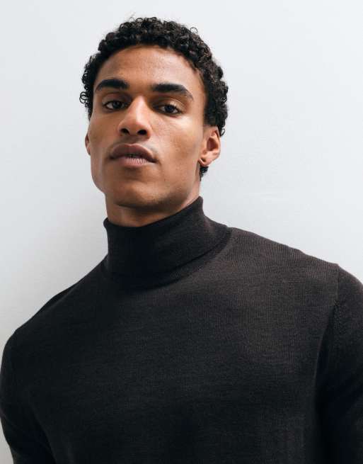 Mango high neck knitted jumper in chocolate, 3 of 5