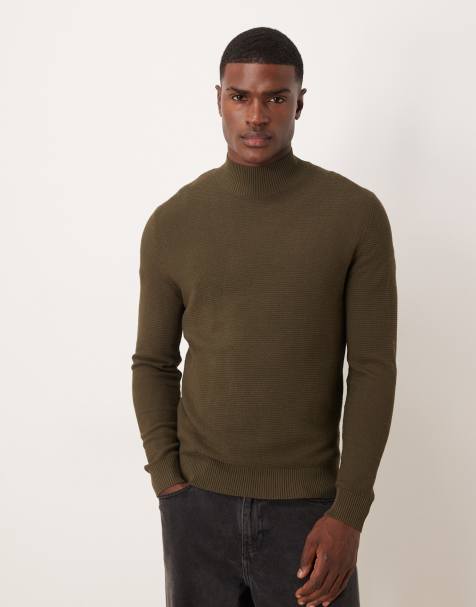 Mango high neck knitted jumper in green marl - view 1