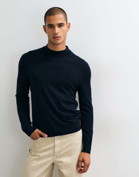 Mango high neck knitted jumper in navy - view 1