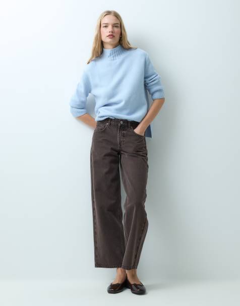 Mango high neck knitted jumper in pastel blue - view 1