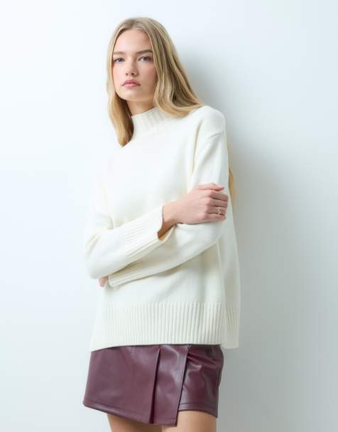Mango high neck knitted jumper in white - view 1