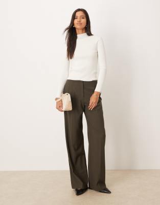 Mango High Neck Knitted Long Sleeve Top In White