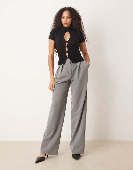 Mango high neck knitted short sleeve top with cut out detail in black, 2 of 4