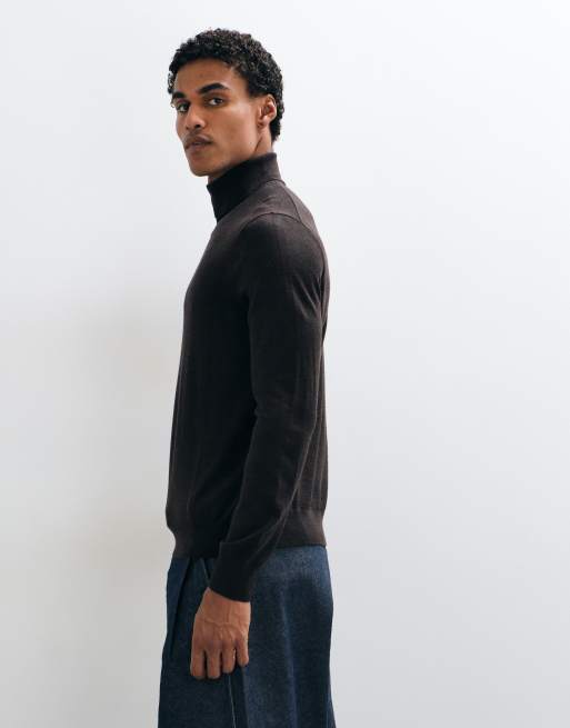 Mango high neck knitted sweater in chocolate, 5 of 5