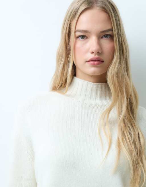 Mango high neck knitted sweater in white, 3 of 4