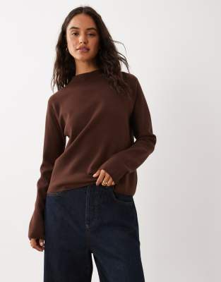 Mango High Neck Knitted Top In Brown