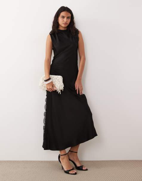 Mango high neck lace detail sleeveless maxi dress in black - view 1