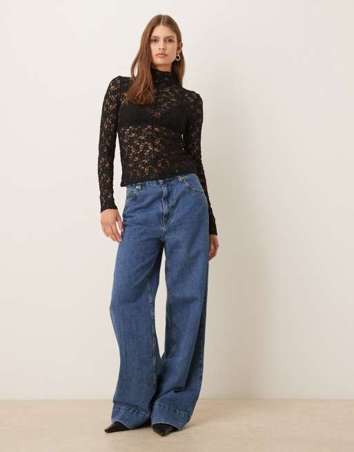 Mango high neck lace top in black, 2 of 4