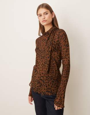Mango High Neck Long Sleeve Blouse In Brown
