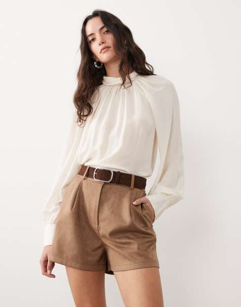Mango high neck long sleeve blouse with frill back detail in cream - view 1