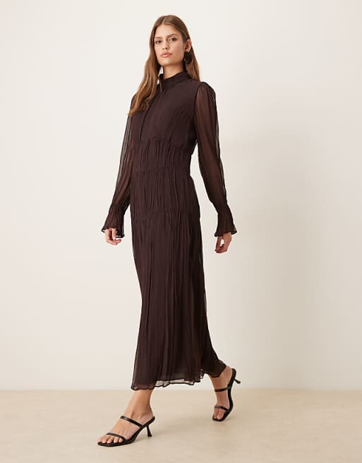 brown long sleeve maxi dress self-portrait - Rhinestone Mesh %0D%0A%0D%0A%26nbsp%3B%0D%0A%26nbsp%3B%0D%0A*%26nbsp%3BOrder%20one%20size%20up%20for%20a%20relaxed%20fit Long Sleeve Draped Maxi Dress