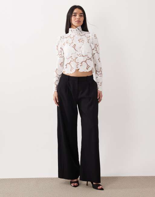 Mango high neck long sleeve delicate lace blouse in white, 2 of 4