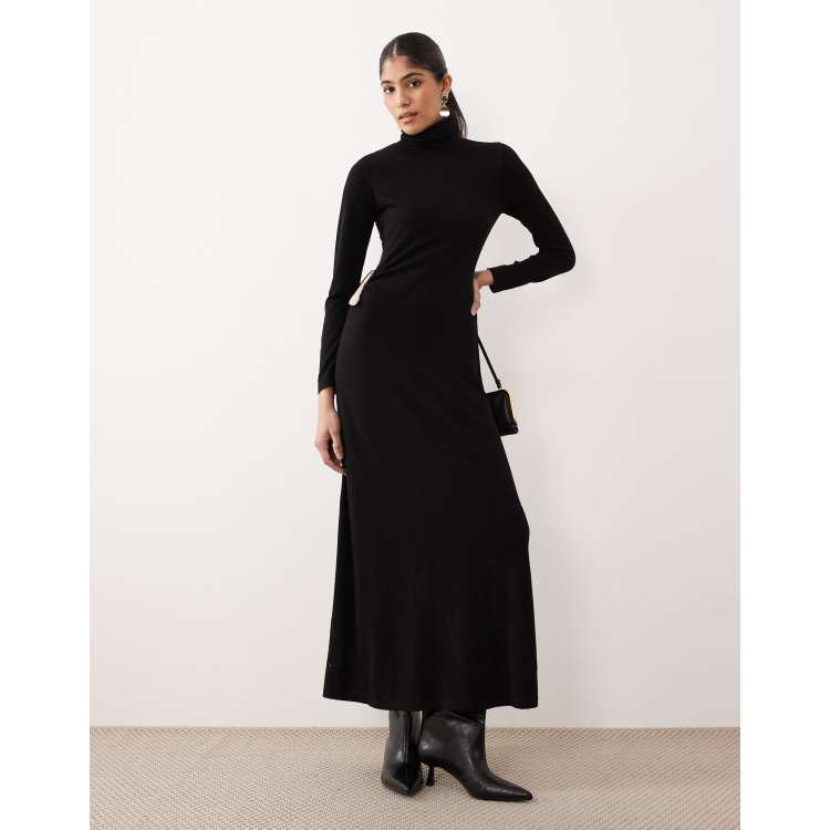 Mango high neck long sleeve maxi dress with hardware detail in black | ASOS