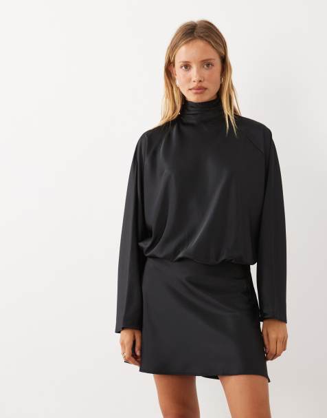 Mango high neck long sleeve mini dress in black - view 1