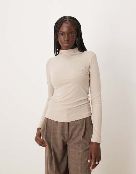 Mango high neck long sleeve t-shirt in cream