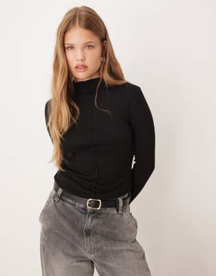 Mango High Neck Long Sleeve Top In Black