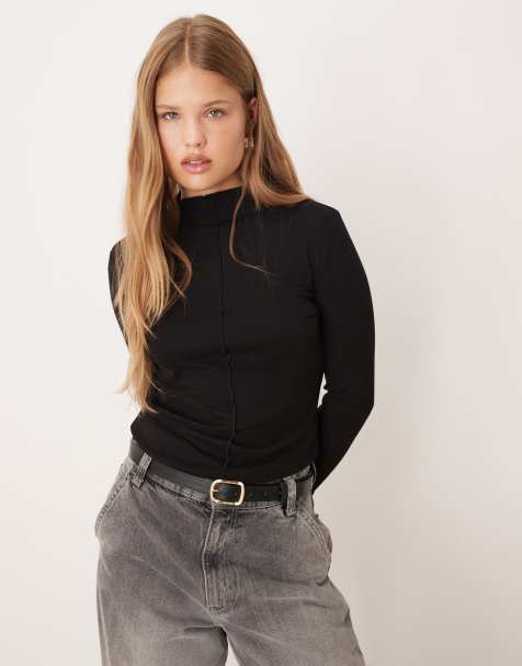 Mango high neck long sleeve top in black - view 1