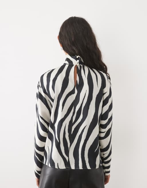Mango high neck long sleeve top in zebra print, 4 of 4