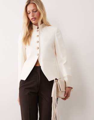 Mango High Neck Military Jacket In White