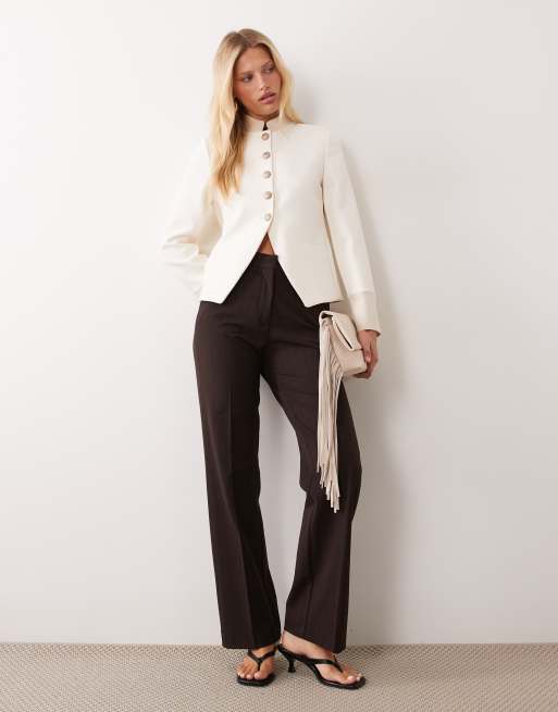 Mango high neck military jacket in white, 2 of 4