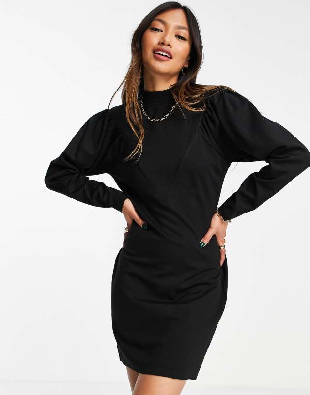 Mango high neck mini dress in black