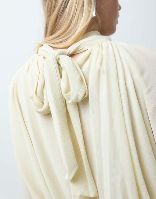 Mango high neck puff sleeve blouse in off white, 3 of 4