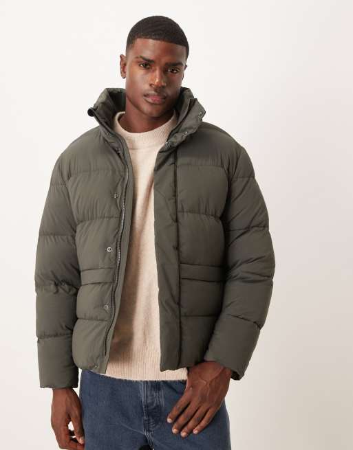 Mango high neck puffer jacket in khaki