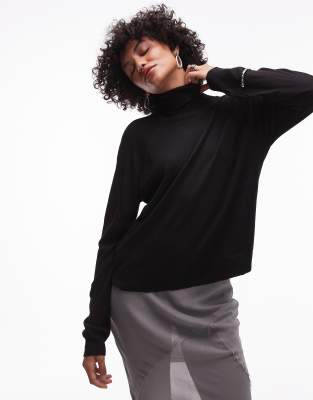 high neck relaxed sweater in black