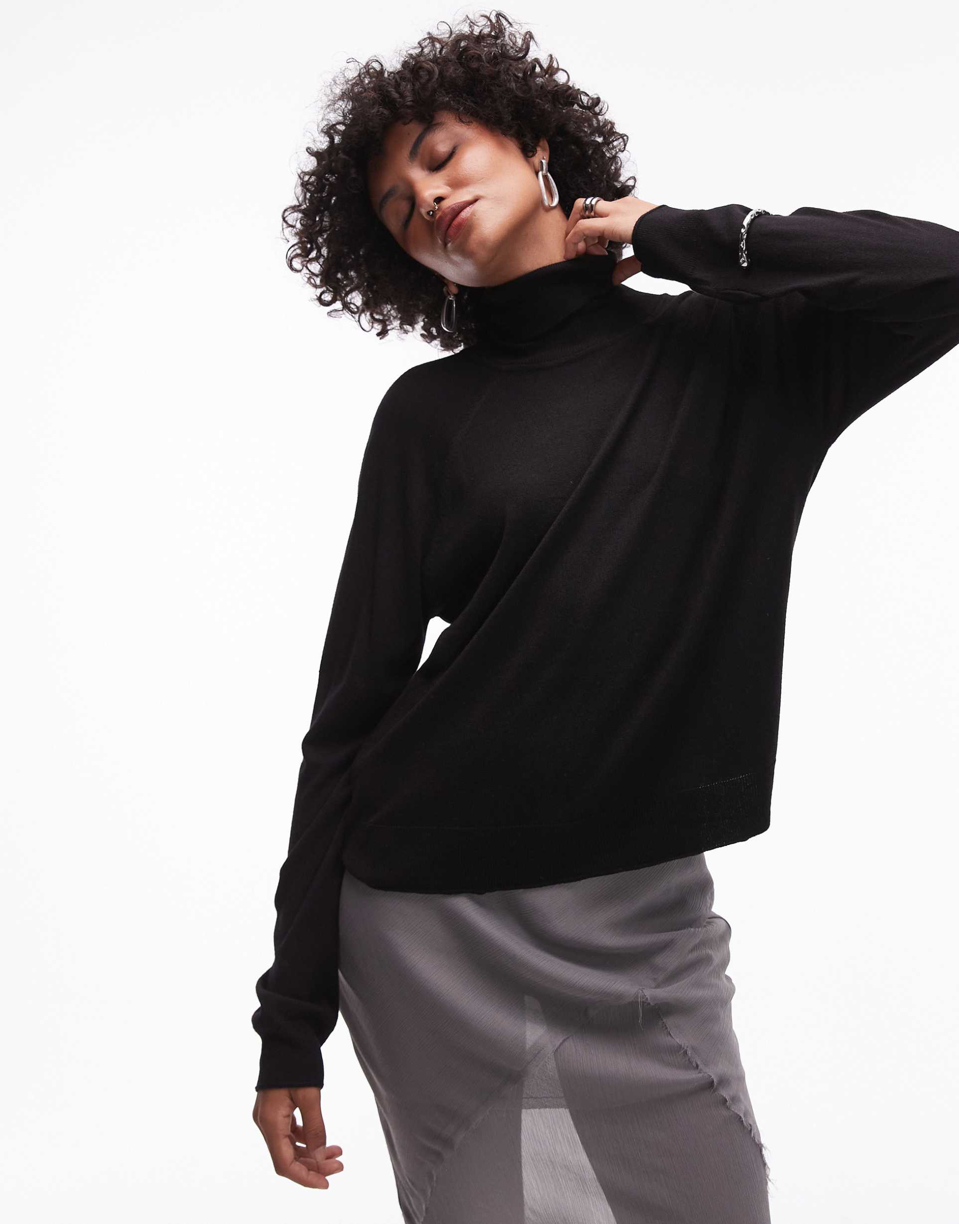 mango high neck relaxed sweater in black