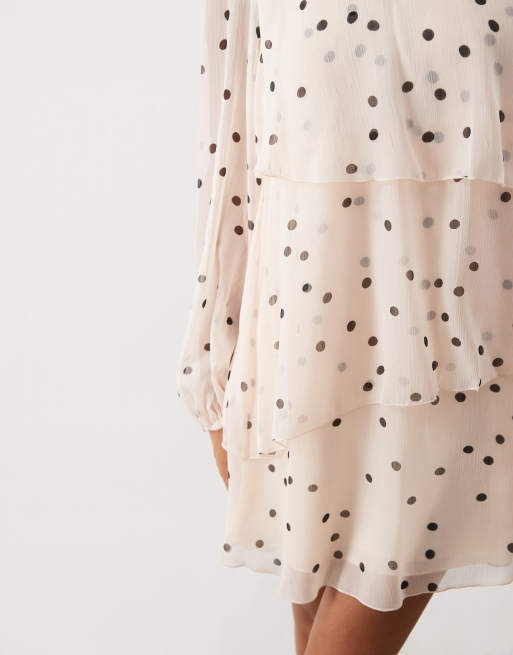 Mango high neck ruffle long sleeve mini dress in polka dot print, 3 of 4