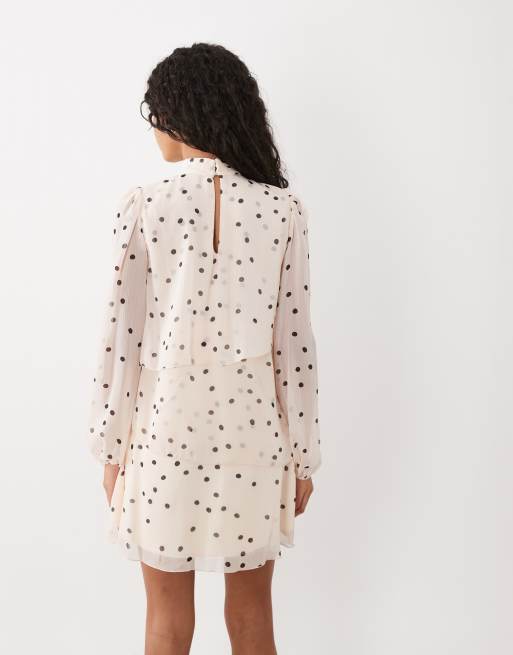 Mango high neck ruffle long sleeve mini dress in polka dot print, 4 of 4