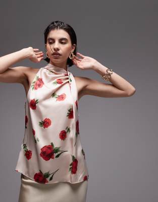 Shop Mango Satin High Neck Top In White