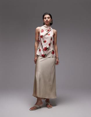 Shop Mango Satin High Neck Top In White