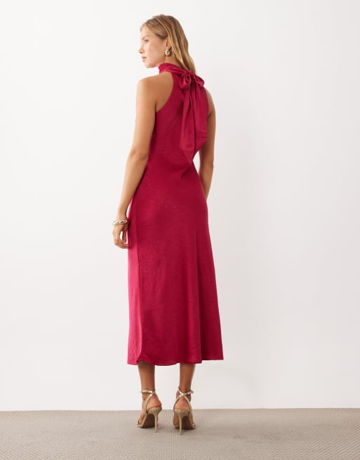 Mango high neck satin sleeveless maxi dress in deep pink, 2 of 4