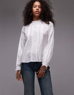 high neck sheer blouse in white