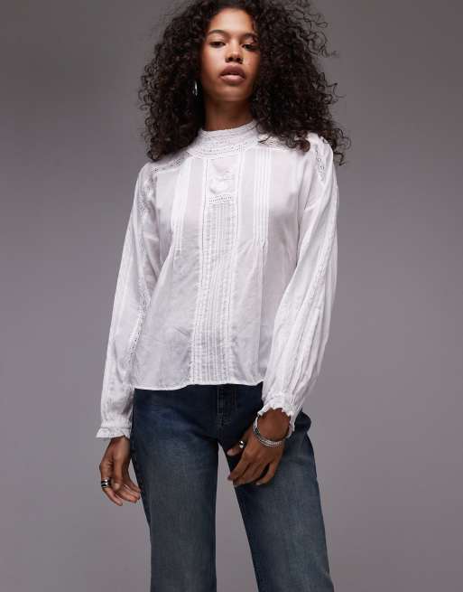 Mango high neck sheer blouse in white