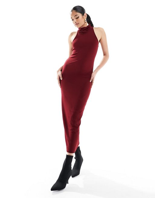 Mango Jersey Side Cut Out Sleeveless Dress in Red